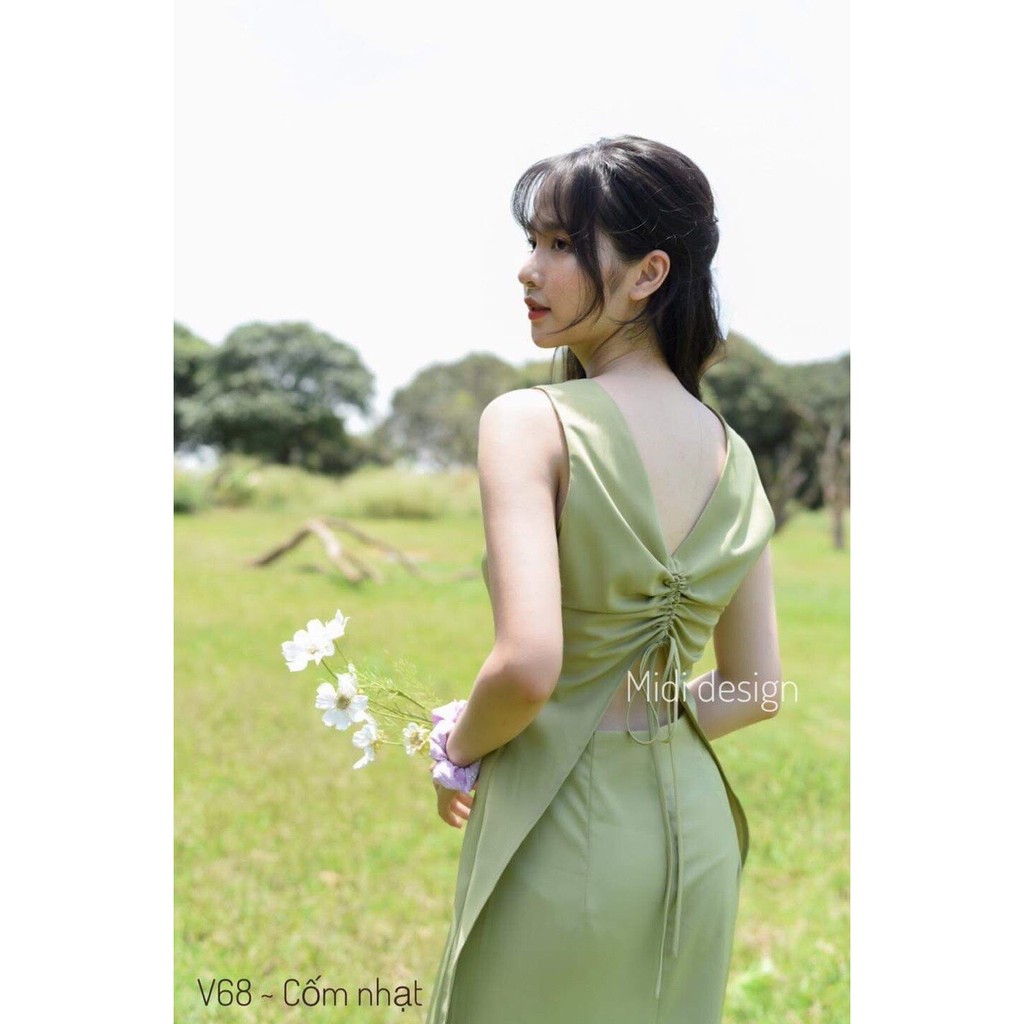 Váy maxi dáng dài khoét lưng chất thun lụa dáng thời trang