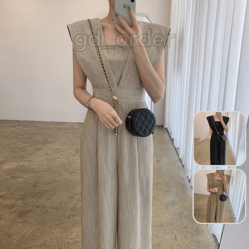 [CÓ SẴN] J2|Jumpsuit cổ vuông cộc tay quần ống rộng khí chât thanh lịch Hàn quốc gd_order