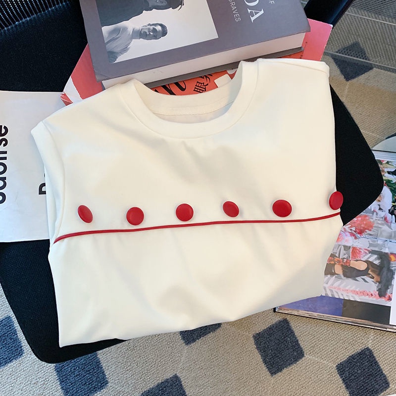 Mới Áo Thun Ngắn Tay In Họa Tiết / Áo Phối Nút Form Rộng Thời Trang Mùa Hè Cho Nữ