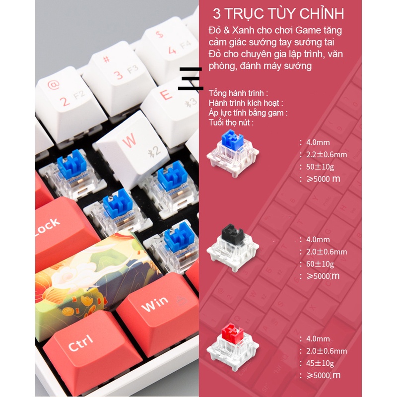 Bàn phím cơ không dây Dual Mode Newmen GM610 Layout 61 phím Hotswap,đa chế độ kết nối,dùng cho PC/laptop/ĐT,BH 24 tháng