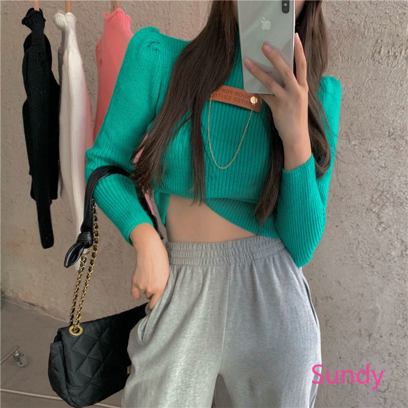 Áo sweater dệt kim tay dài cổ lọ dáng ôm thời trang mùa thu cho nữ