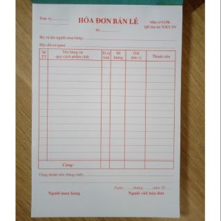 Hóa đơn bán lẻ 1 liên loại giấy dày khổ 15 x 20 100 tờ/quyển