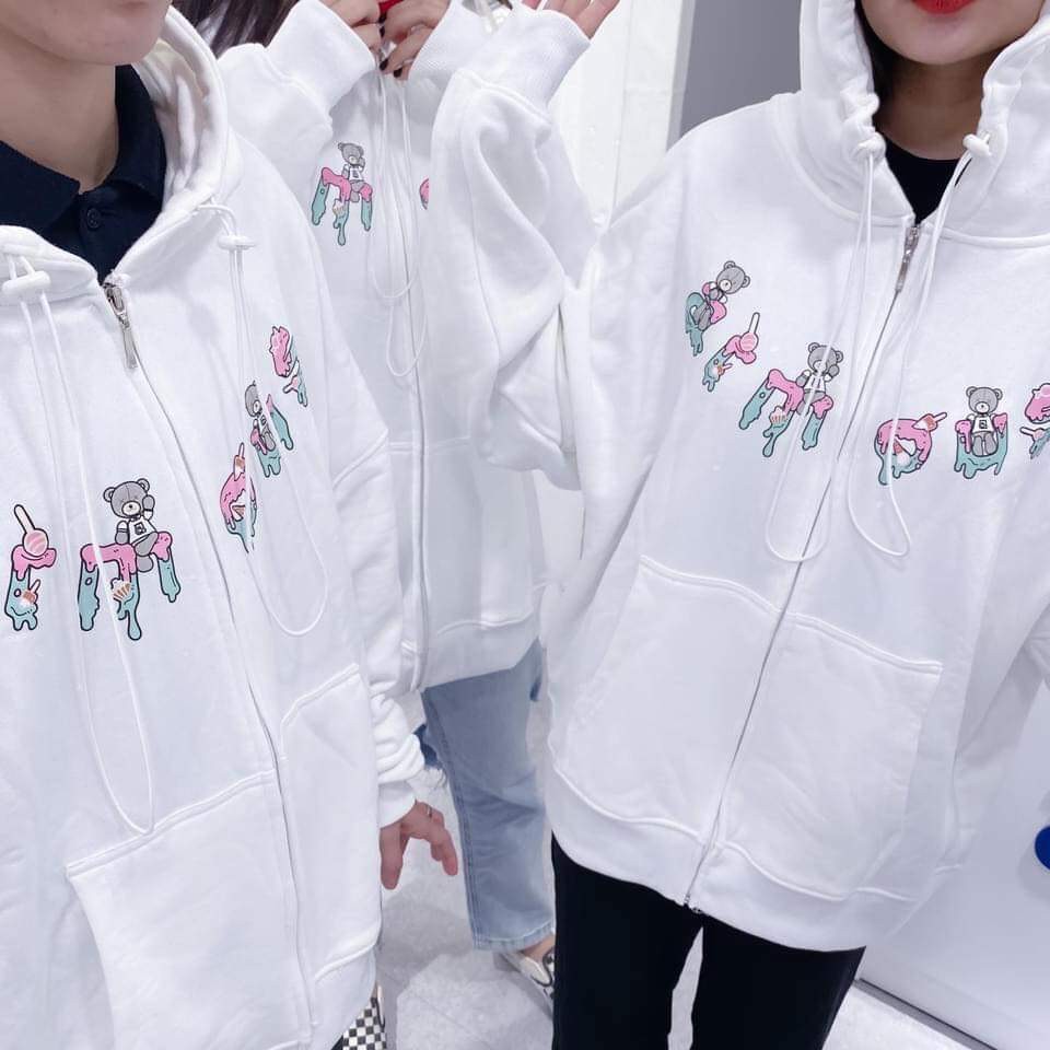 ÁO KHOÁC HOODIE ARMOUS IN Chú Gấu Que Kem Màu Trắng Ulzzang