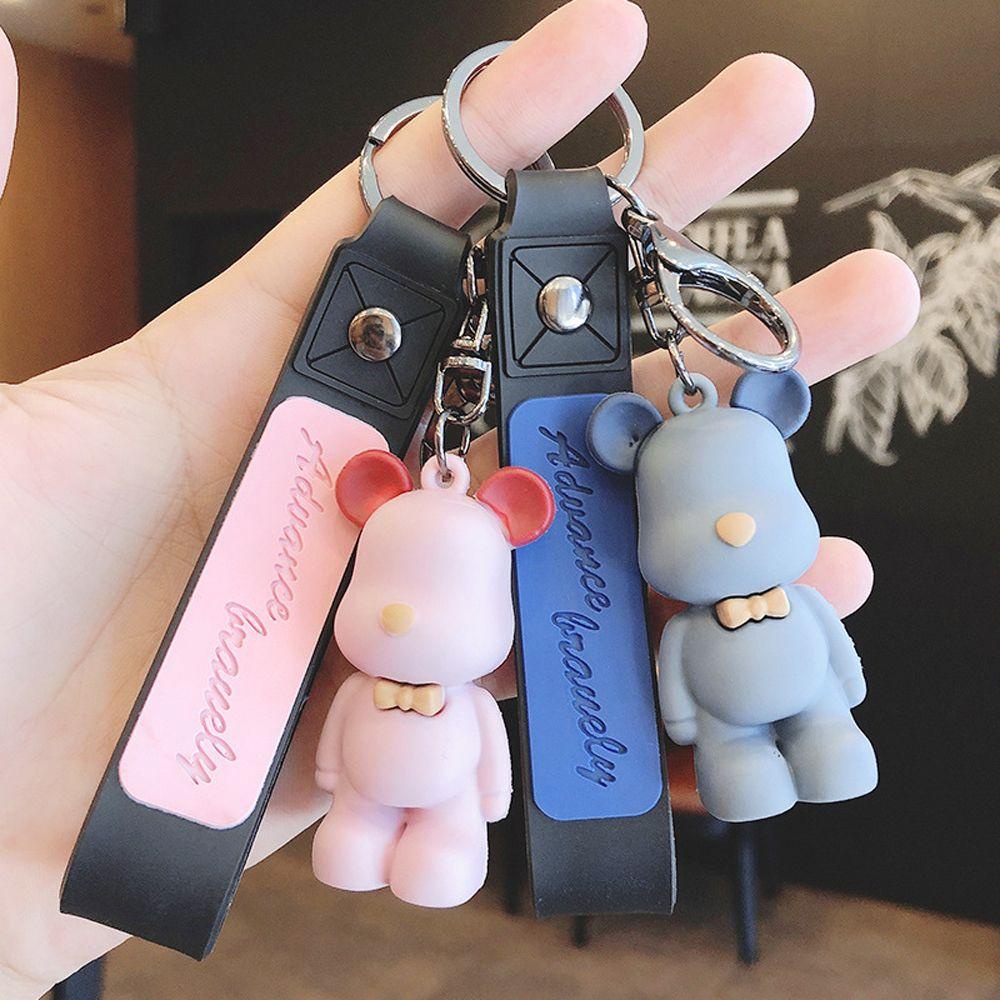 Móc Chìa Khóa Xe Hơi Bằng PVC Hình Gấu Thắt Nơ Thời Trang DIY