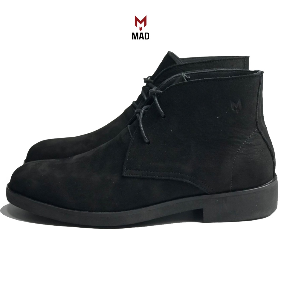 Giày cao cổ Chukka Boots MAD Suede Black cổ lửng nam da bò lộn cao cấp chính hãng