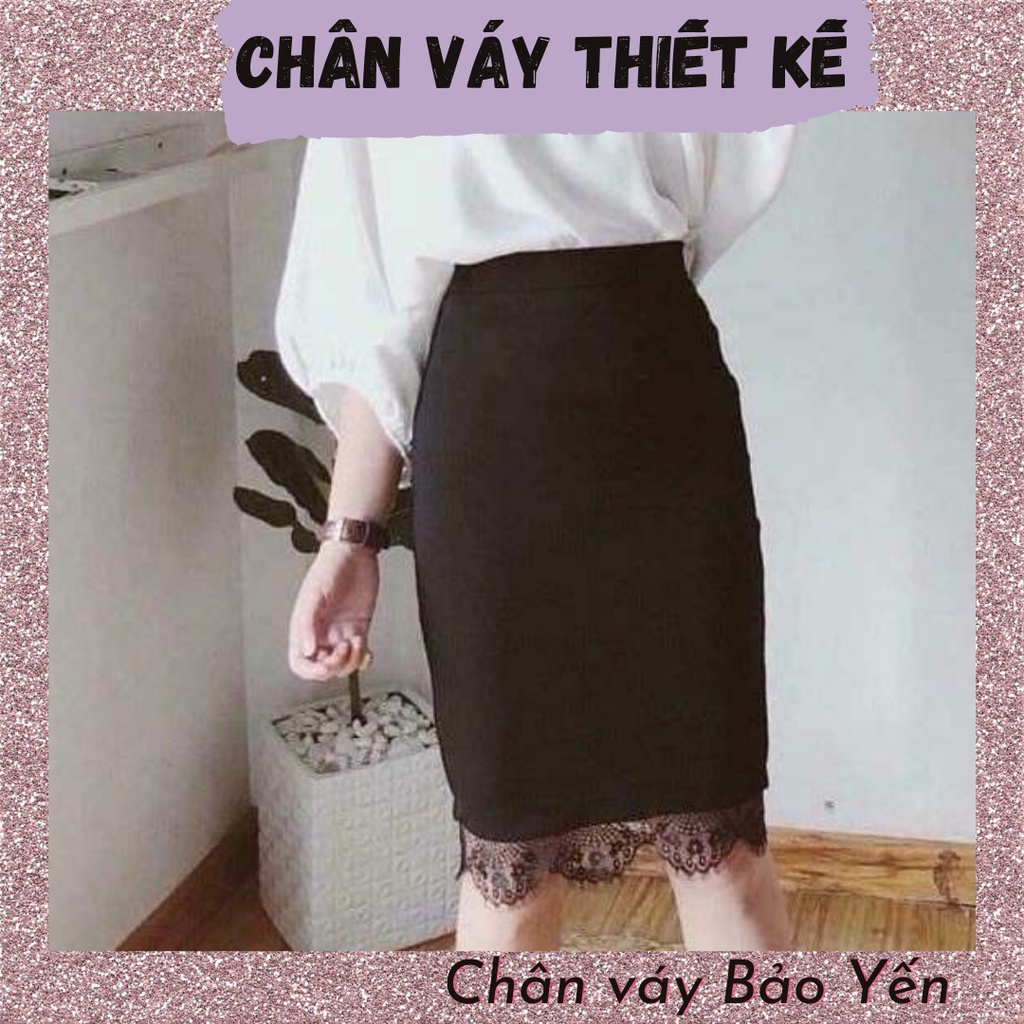Chân váy bút chì phối ren gấu xẻ sau tới gối ( sẵn size)- M16