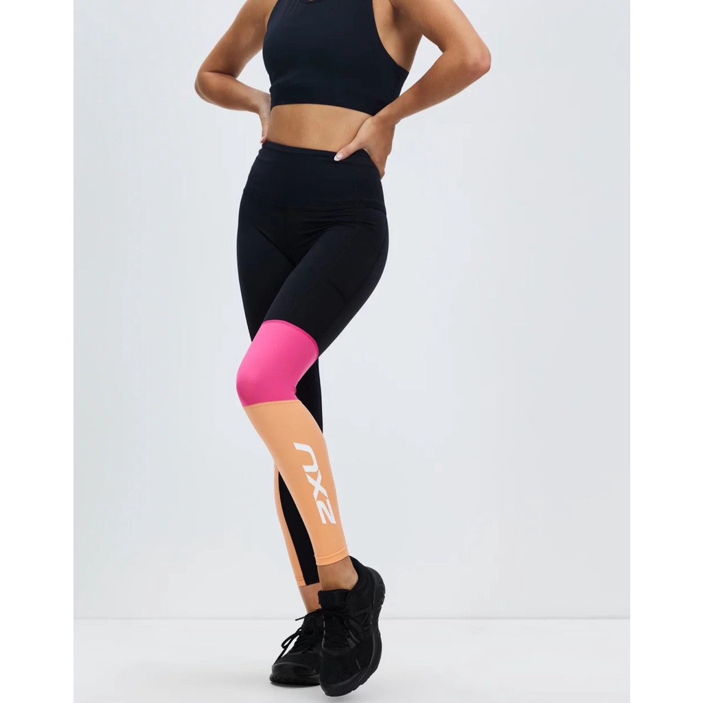 Quần bó cơ chạy bộ nữ 2XU Form Block Hi-Rise Compression Tights - Black/Pink Coral