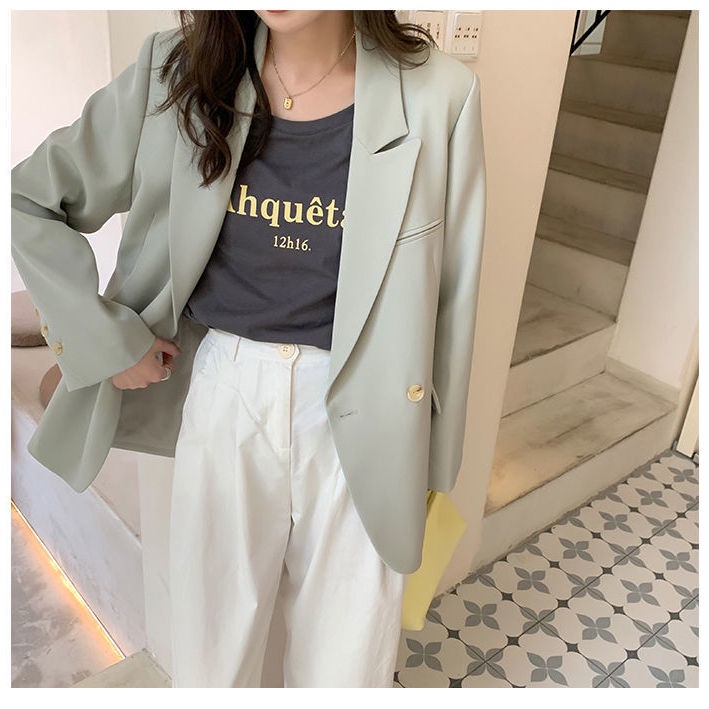 Áo khoác blazer hai nút dáng rộng cỡ lớn thiết kế thời trang phong cách xuân thu cho nữ