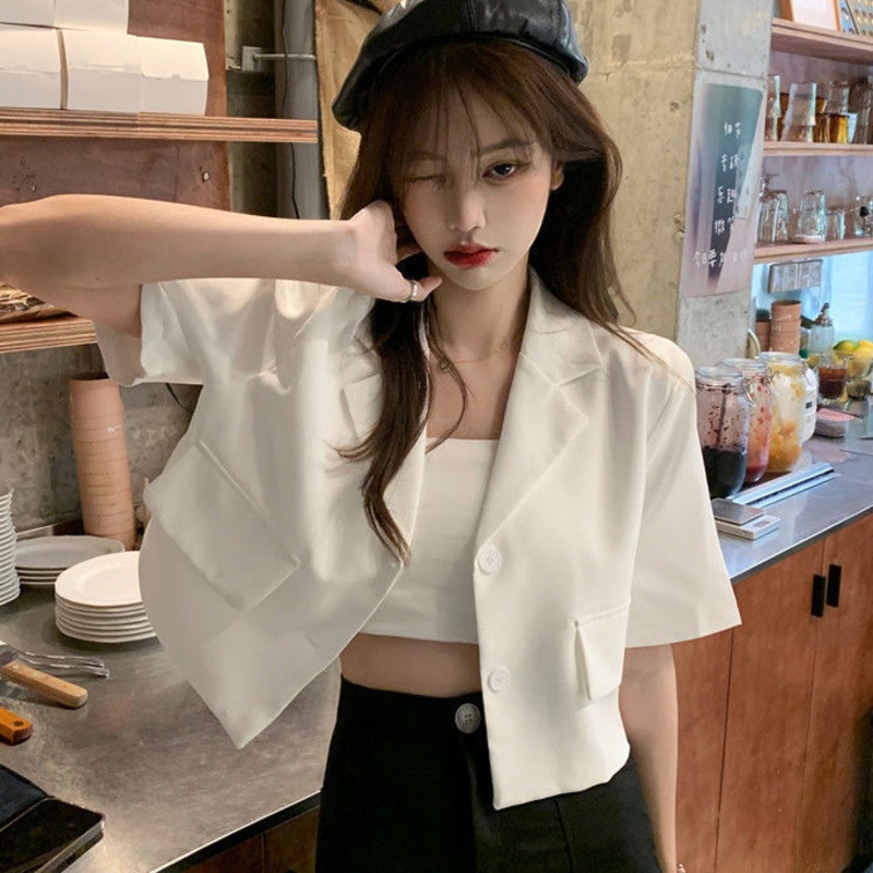 Áo khoác RENJIANVSHENG 164585 dáng ngắn tay ngắn dễ phối đồ thời trang năng động đơn giản dành cho nữ