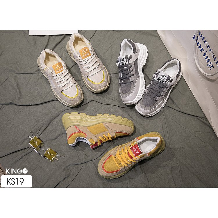 Sneakers giày thể thao độn đế màu độc cực nhẹ Kingo Kinit X - KS19 ( Vàng, Be, Xám)