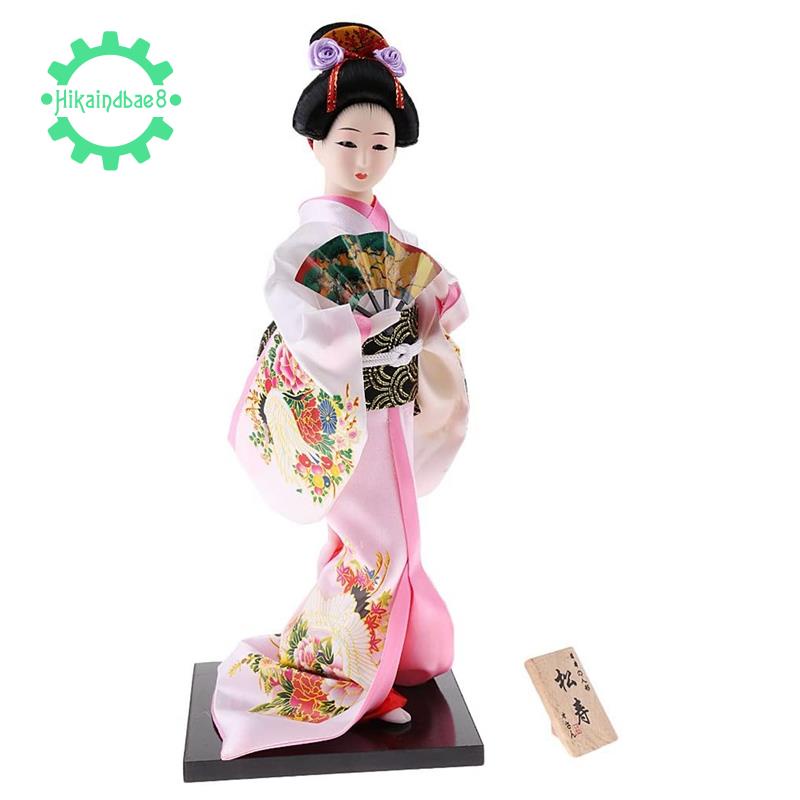 Mô hình búp bê Geisha mặc kimono Nhật Bản 12inch kèm quạt