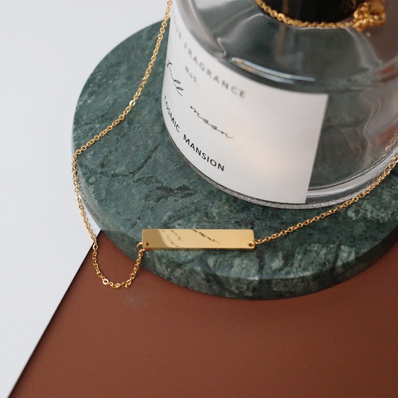 Dây chuyền titan mặt bản chữ nhật ngang không gỉ có nhận khắc chữ theo yêu cầu WN2140