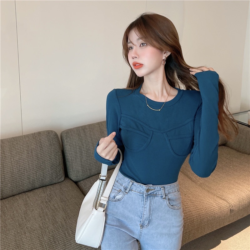 Áo thun tay dài cổ tròn dáng ôm thời trang cho nữ