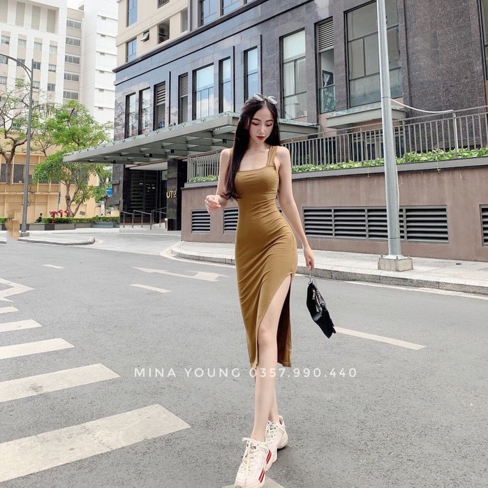 Váy body 2 dây xẻ tà ,chất thun siêu mềm mịn, dễ mặc và siêu nịnh dáng | BigBuy360 - bigbuy360.vn
