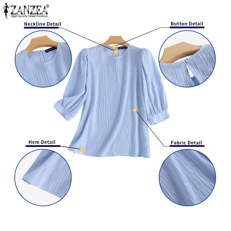 Zanzea Áo Kiểu Tay Lỡ Cổ Tròn Màu Trơn Thời Trang Dành Cho Nữ