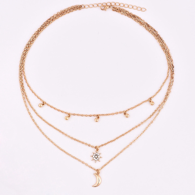 [YD]Boho Multi Layer Beads Choker Necklaces for Women Sexy Moon Fashion Pendant Vintage Necklace