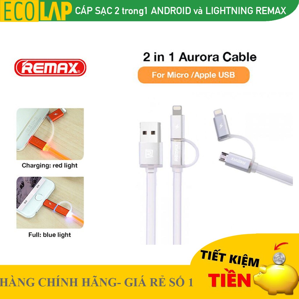 Dây cáp sạc Remax 2 trong 1 đầu Micro USB và Lightning tiện lợi (màu bạc)