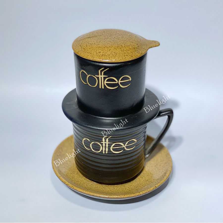 Bộ Phin cà phê sứ Bát Tràng cao cấp men màu - phin cafe sứ màu cốc cafe sứ