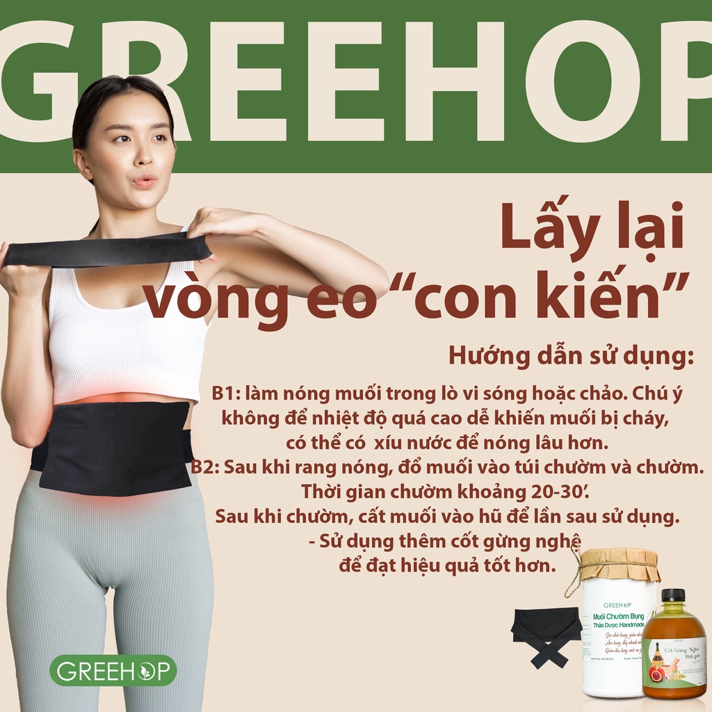 [Combo] Đai + muối chườm bụng thảo dược handmade GREEHOP