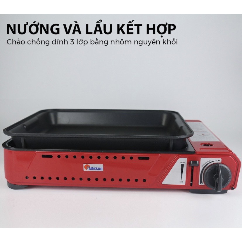 Bếp gas du lịch đa năng Maxsun Hàn Quốc MS-08 (Chính hãng) kèm Chảo chống dính sâu lòng