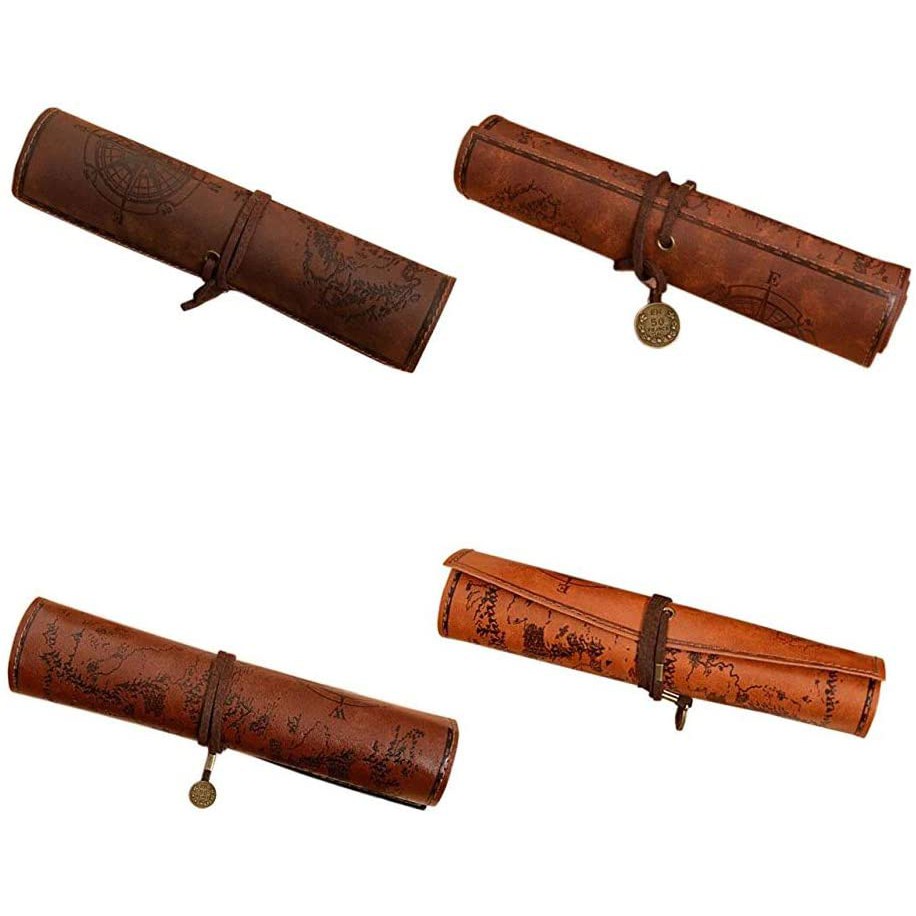 Túi Đựng Bút Bằng Da Họa Tiết Bản Đồ Cướp Biển Cổ Điển
