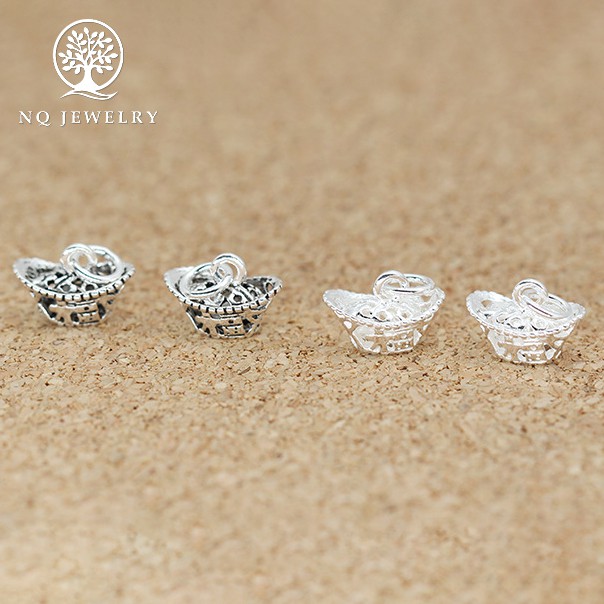 Charm bạc hình nén vàng khắc chữ treo - NQ Jewelry