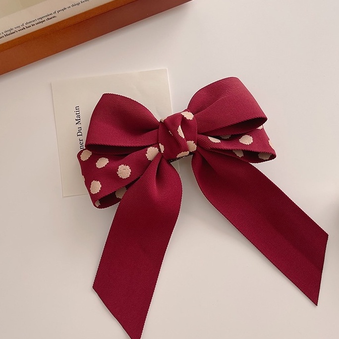 Kẹp buộc nơ đỏ chấm bi dịp Noel - Tết, cặp tóc nữ đẹp thời trang Filibra phụ kiện tóc CT037