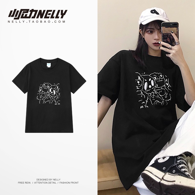 [FREESHIP](CÓ SẴN )HÀNG CHÍNH HÃNG áo thun NELLY HEYBIG unisex ,áo thun dáng rộng hoạ tiết con ma đánh nhau.