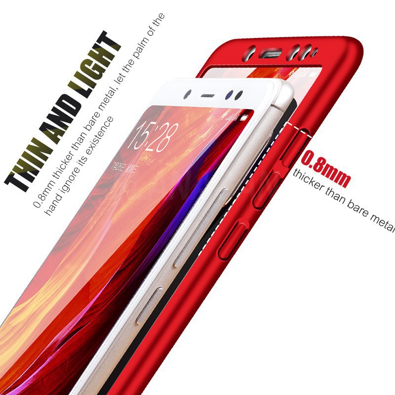 Ốp Lưng Kèm Kính Cường Lực Bảo Vệ Toàn Diện 360 Độ Cho Xiaomi Redmi 3s S2 6 6a 6x 7 7a Note5 Pro