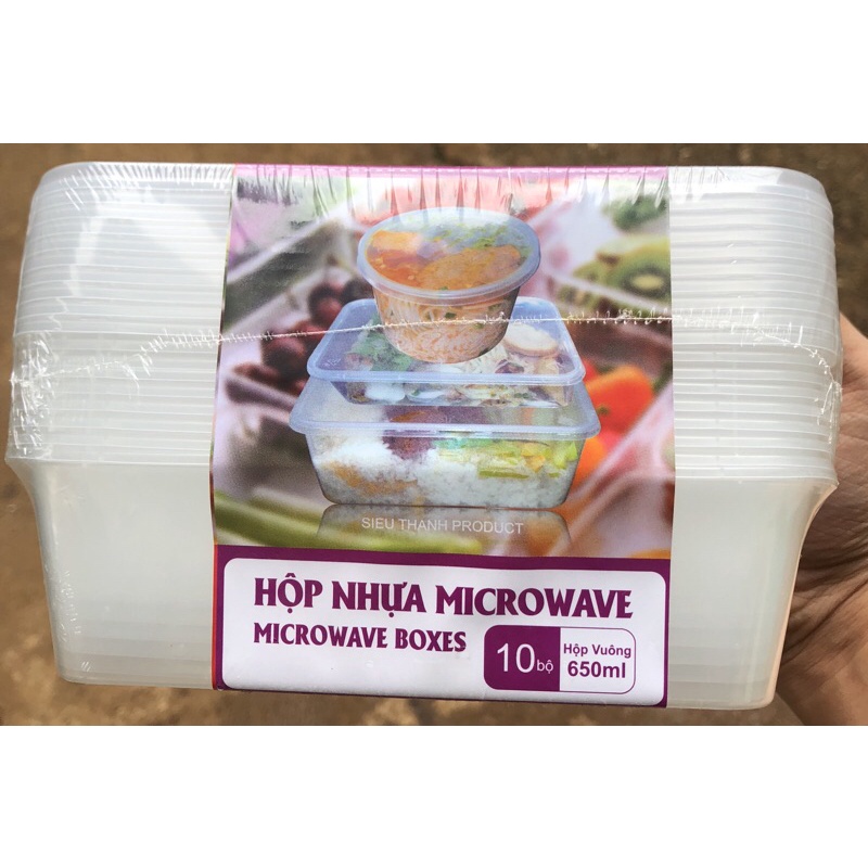 10 hộp rau câu 650ml hộp nhựa microwave hộp nhựa vuông có nắp hộp nhựa tủ lạnh hộp bánh plan hộp 650