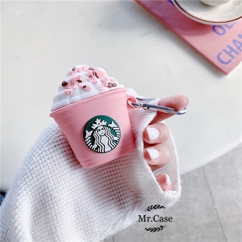 Case Airpods 1/2 /Pro Vỏ Ốp Tai Nghe Hình Ly Starbuck Hồng- Mr.Case ẢiPodsi