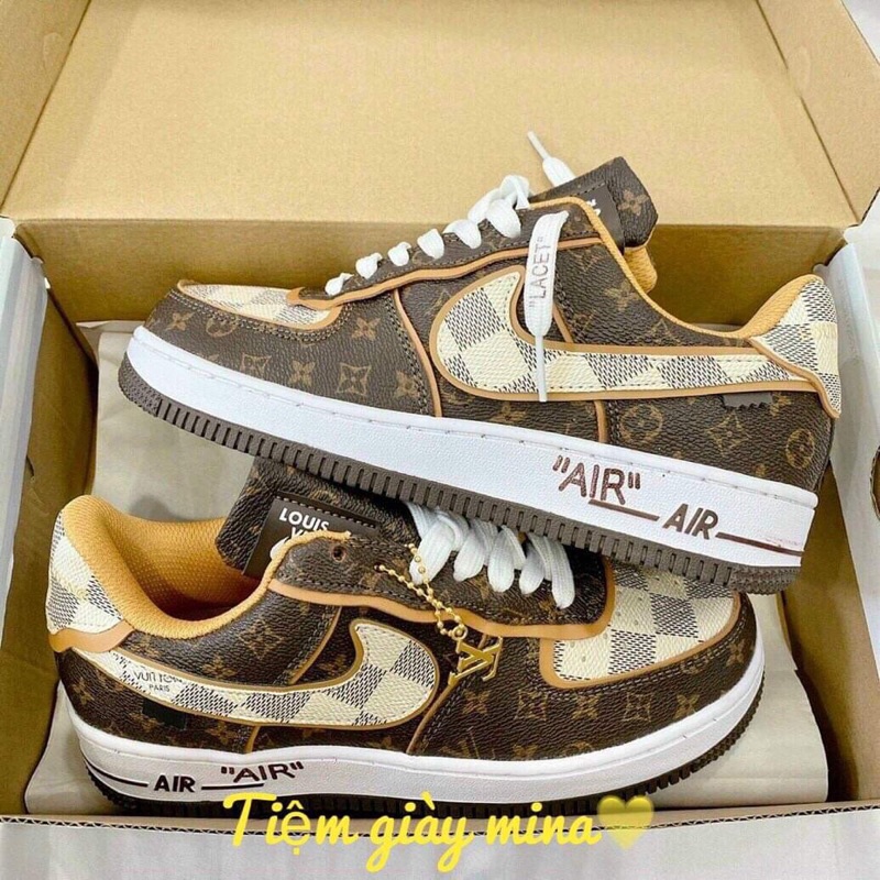 Nike louis vuitton kẻ siêu cấp . Giày Lv nike nâu thể thao nam nữ kèm hộp