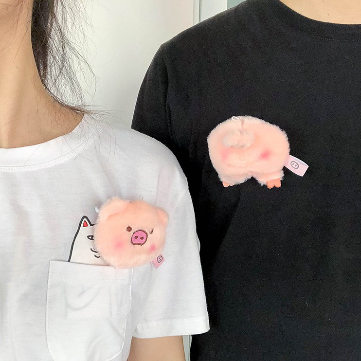 Huy Hiệu Cài Áo Kèm Dây Móc Balo, Túi Xách Couple Size XXL Hình Heo Hồng Cute