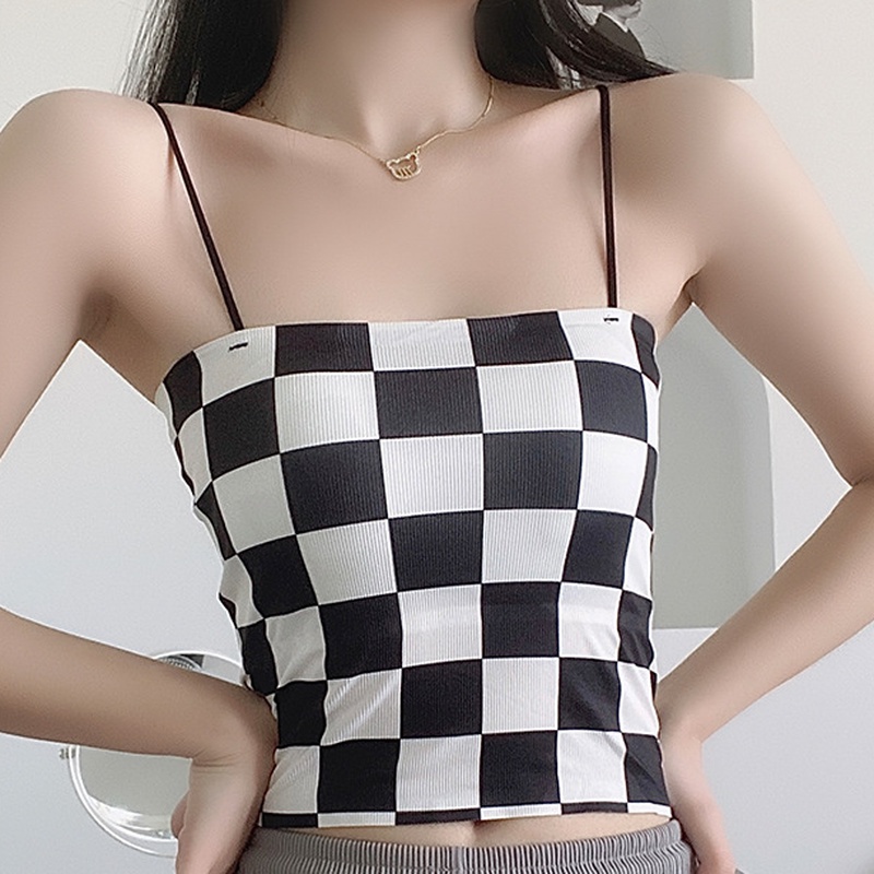 Áo Lót Croptop Kẻ Sọc Caro Có Đệm Lót Ngực Gợi Cảm Cho Nữ