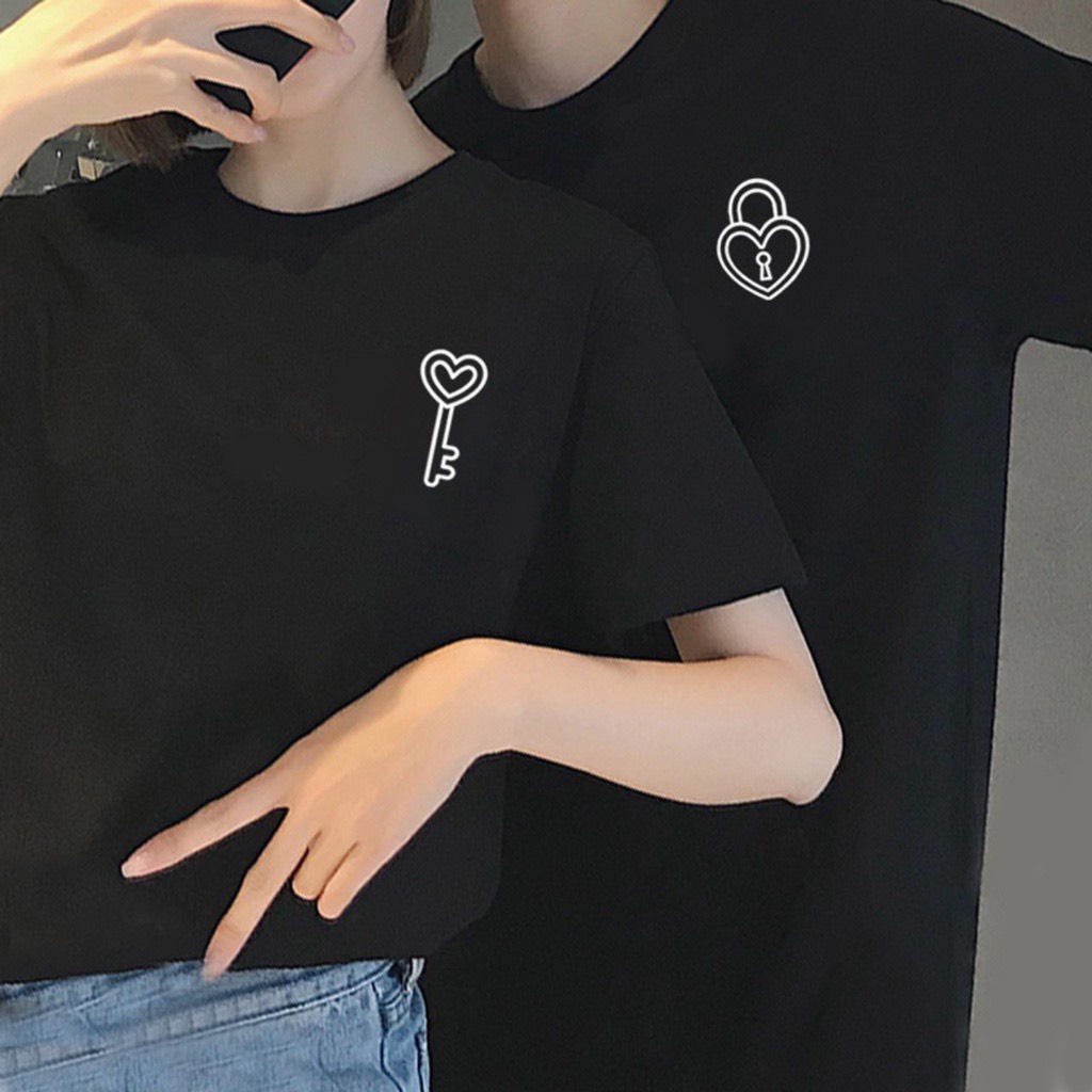 Áo cặp nam nữ, áo phông đôi in hình chìa khoá không bong tróc chất thấm hút