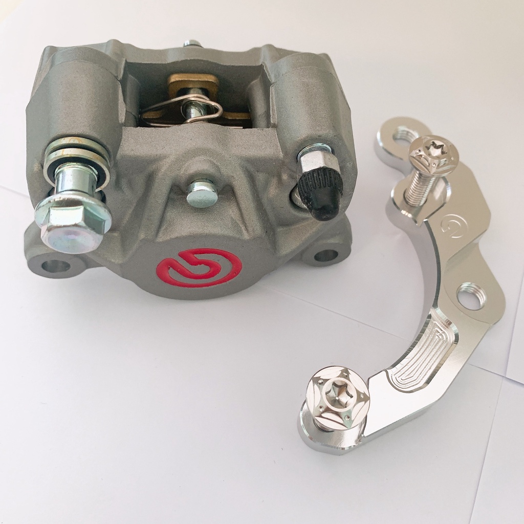 COMBO Exciter Ex150 - Heo Dầu Trước Brcmbe LOGO ĐỎ LỚN 2piston đối xứng Kèm Pát CNC gắn trước đi đĩa size ZIN 245mm