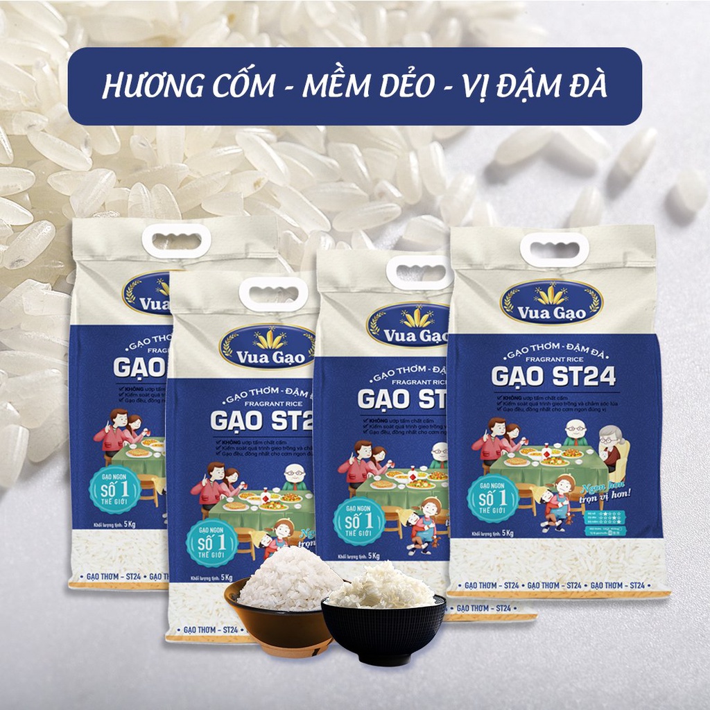 [MUA 3 TẶNG 25K] Combo 4 Túi Gạo ST24 5kg – Chính Hãng Vua Gạo – Gạo Thơm Ngon, Dẻo Nhiều, Vị Ngọt Hậu – Top 1 TG 2017