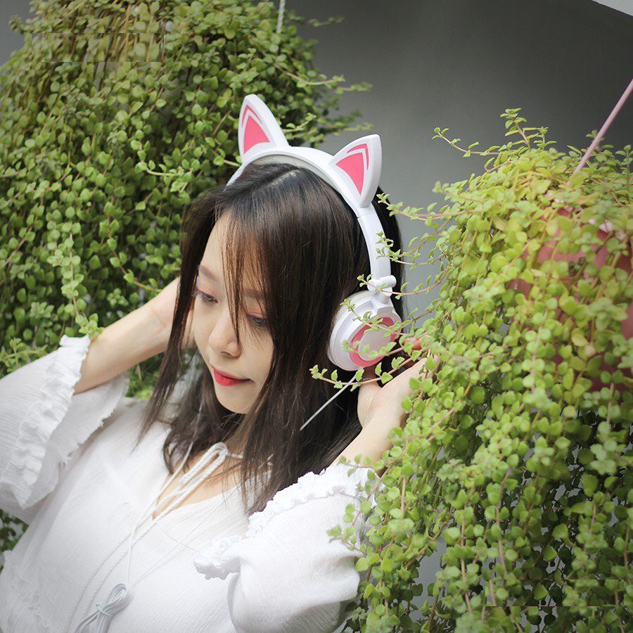 Tai nghe chụp tai mèo Headphone dễ thương có đèn led và dây cao cấp
