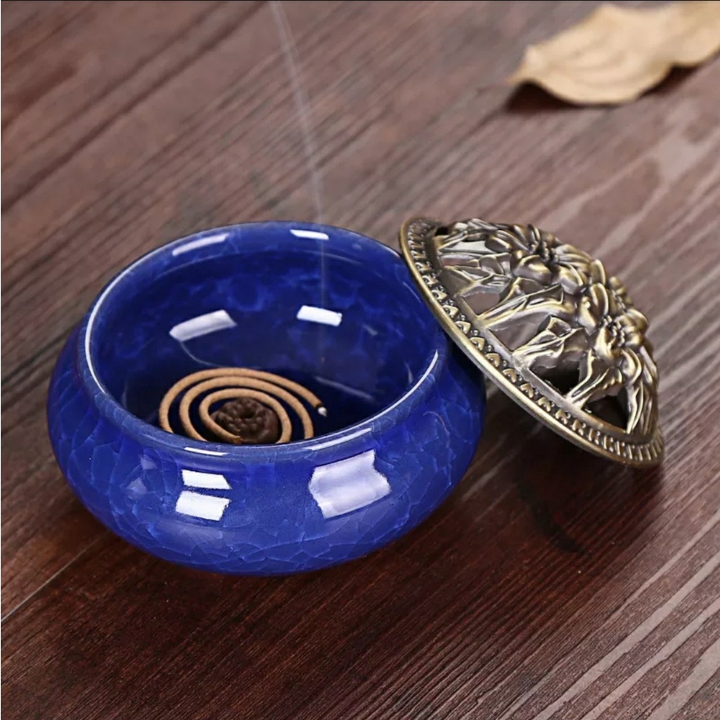 [FREESHIP] Lư Đốt Trầm Hương, Lư Xông Trầm Hương Gốm Sứ Cao Cấp Đỉnh Đốt Nhang.
