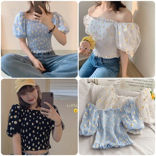 Áo Tay Bồng 🎀FREESHIP🎀 Giảm 5k nhập mã [ AO HO VAI ] Áo peplum tay bồng hoa cúc xinh xắn