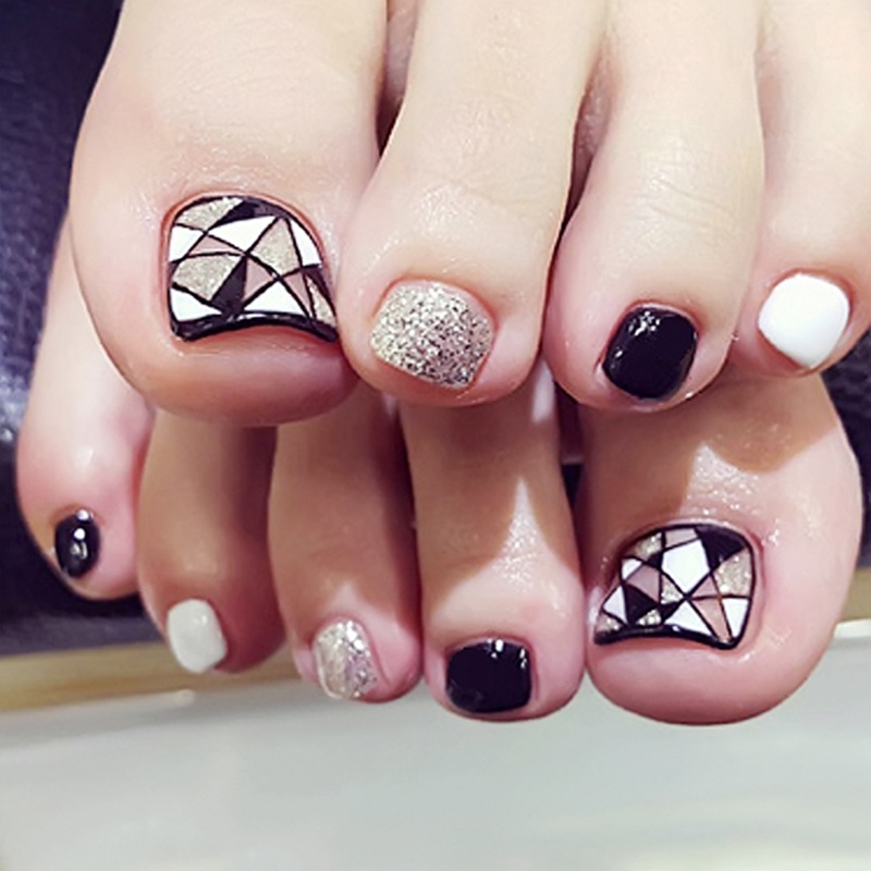 XIXI Set 24 Móng Chân Giả Màu Trắng Trang Trí Ốp