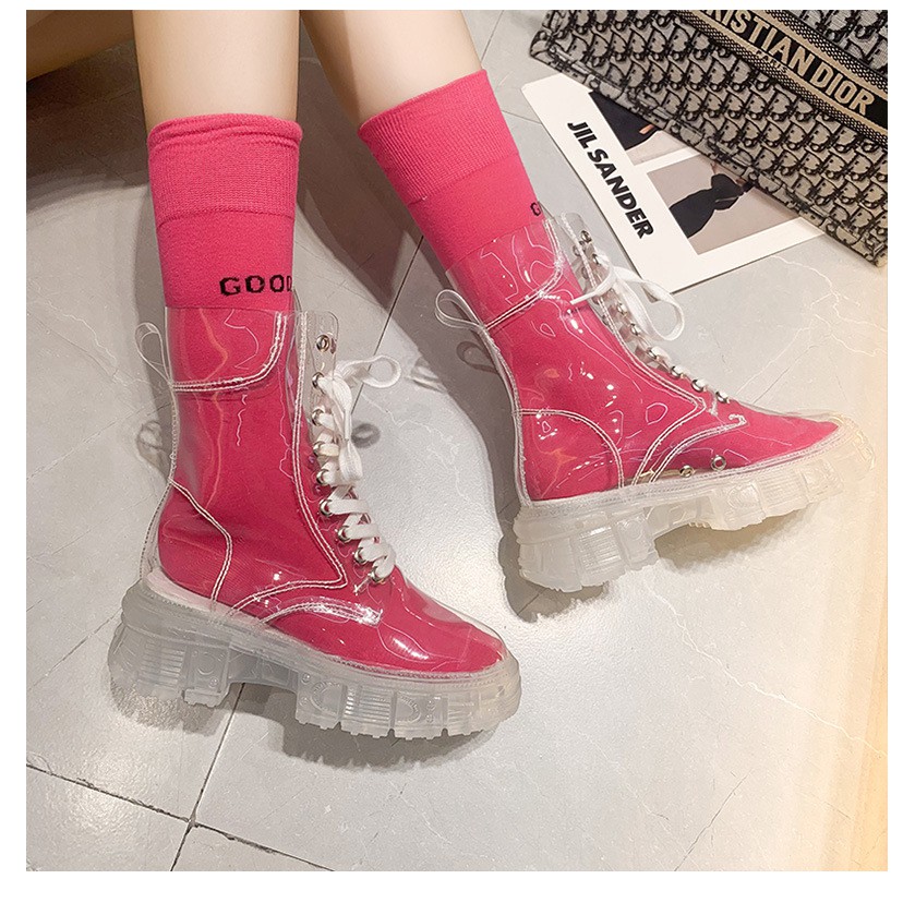 Giày boot nữ cao cổ trong suốt 🧦 TẶNG 01 ĐÔI TẤT NGẪU NHIÊN 🧦 Đế cao 5cm chống trơn trượt, chống mài mòn | BigBuy360 - bigbuy360.vn