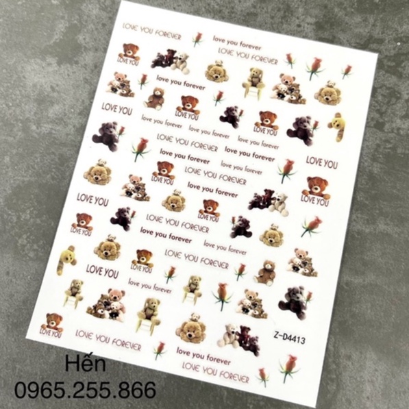 Sticker dán móng cao cấp - stick hoa, gấu, mickey - Phụ Kiến Design Nail