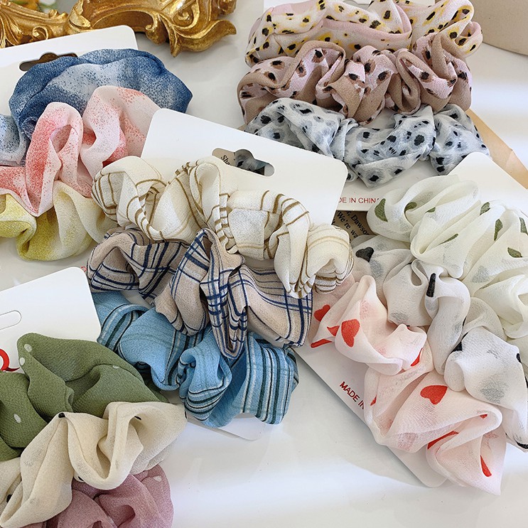 Scrunchies Cột Tóc Set 3 Vải Voan Hoa Nhiều Màu Hot Trend