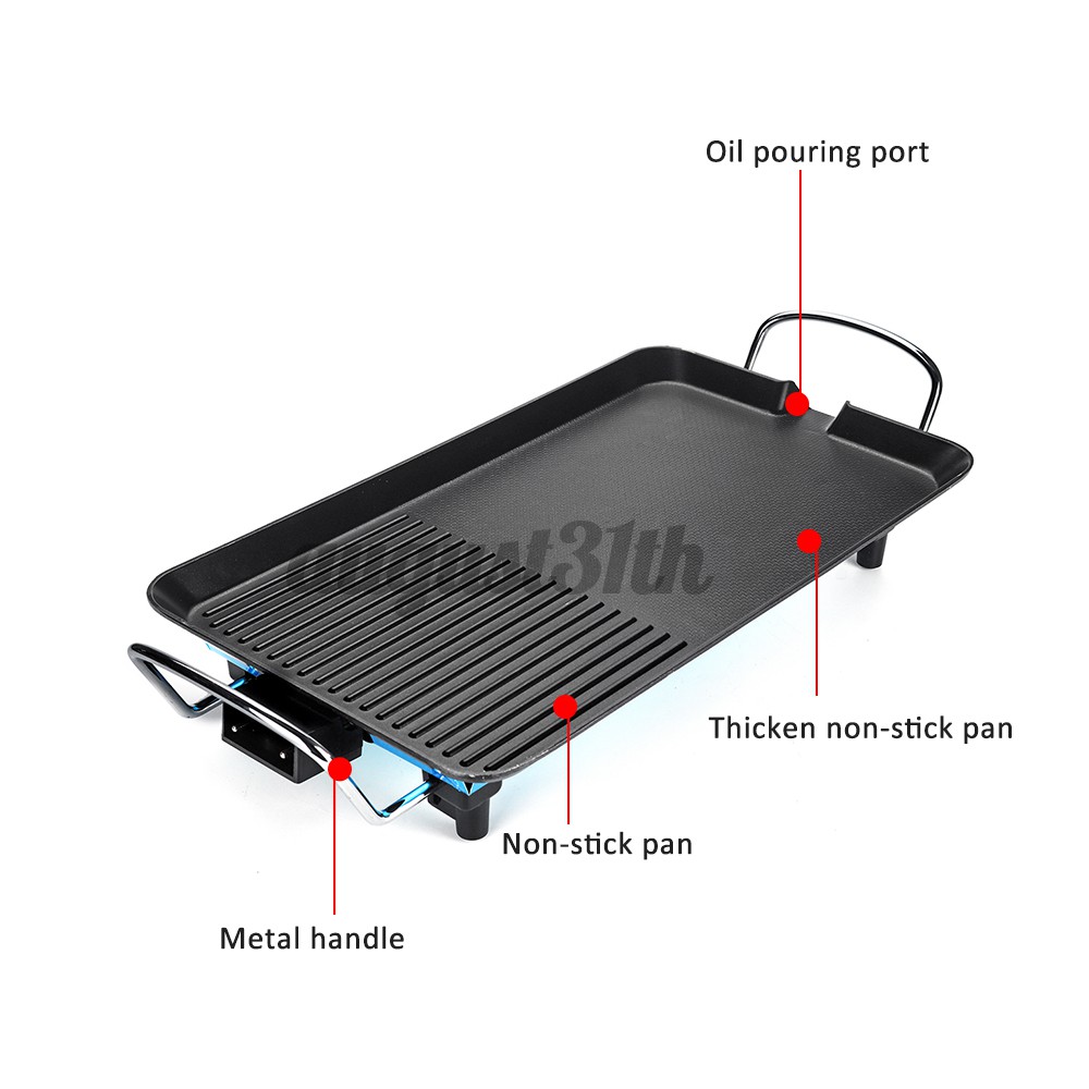 Vỉ Nướng Điện Không Khói Chống Dính Electric Heat Control Smokeless Barbecue Grill Teppanyaki Teriyaki Pot Stove BBQ Pan Tray Non-Stick