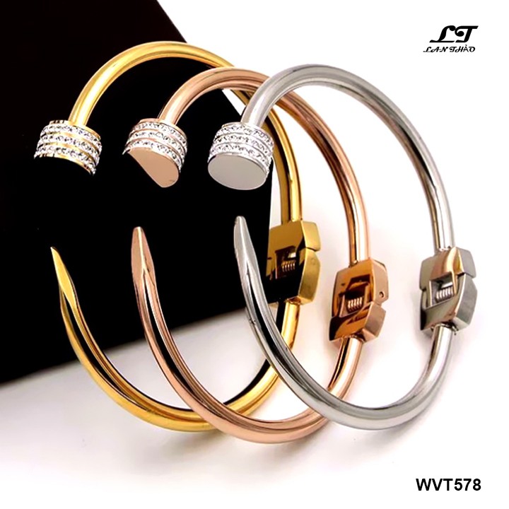 Vòng tay nữ titan Cây đinh đính đá ver2 WVT578 Không đen không gỉ sét