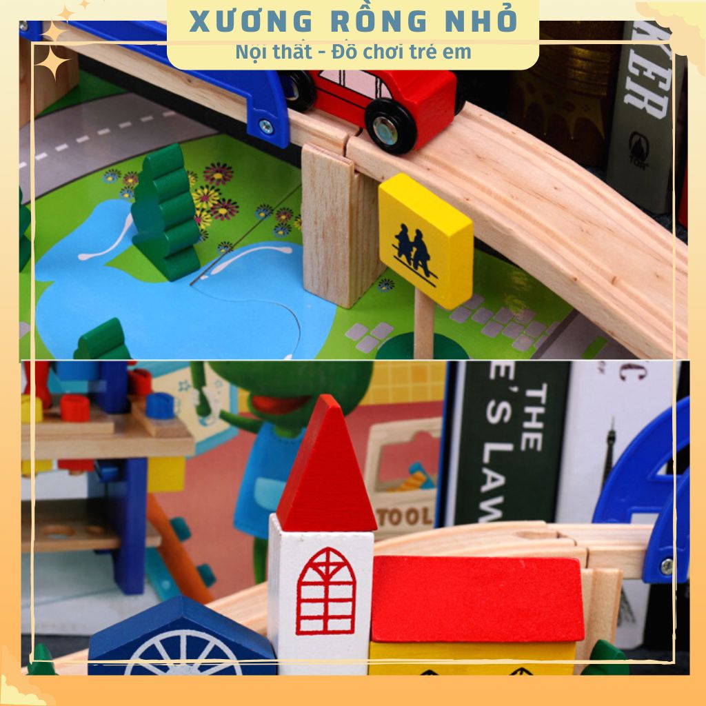 Mô hình giao thông đường ray xe lửa gỗ 40 chi tiết bằng gỗ thông minh cho bé_Xương Rồng Nhỏ