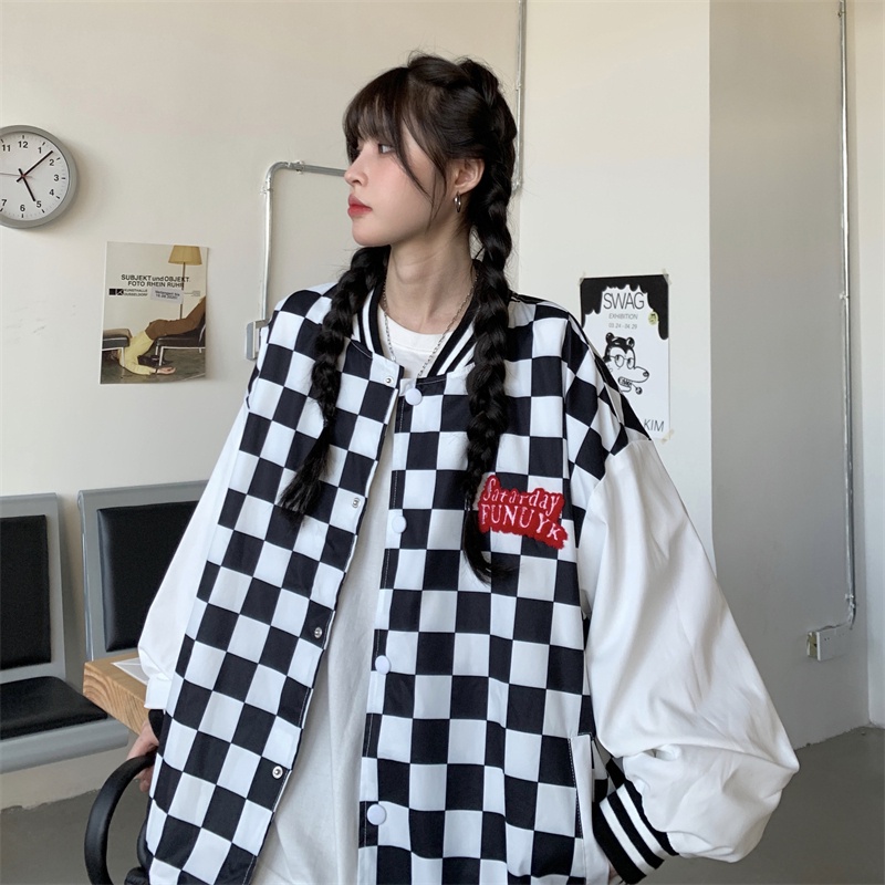 ZHELIHANGFEI Áo Khoác Cardigan Dài Tay Họa Tiết Ca Rô Thời Trang Dành Cho Nữ