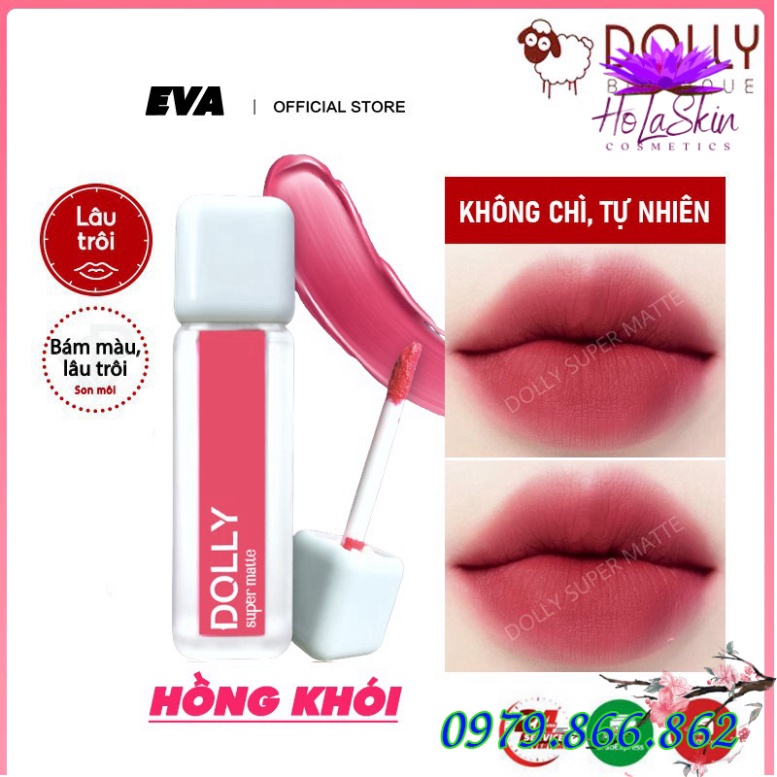 Son kem lì màu 10 hồng khói Dolly super matte, son kem lì không chì bền màu lâu trôi, mua 2 cây tặng 1 hộp đựng cao cấp