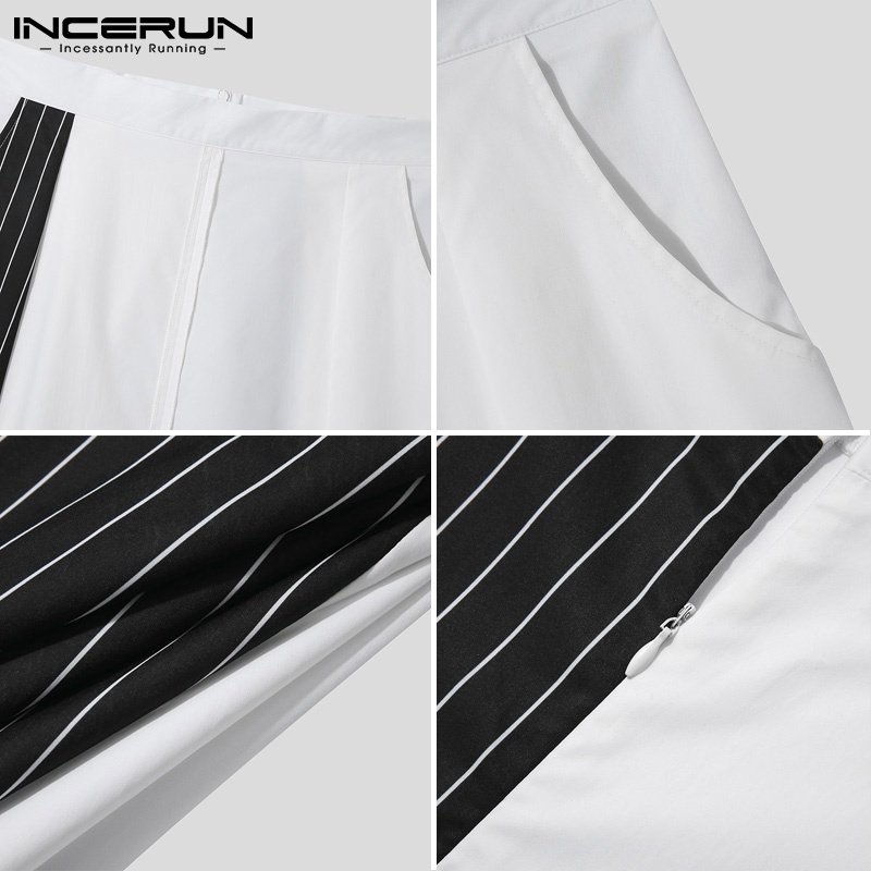 Chân váy INCERUN dài qua gối in sọc thời trang cho nam